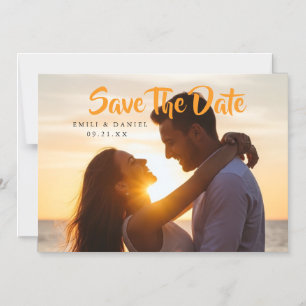 Custom Photo Save with Orange Script Magnetic Invitation