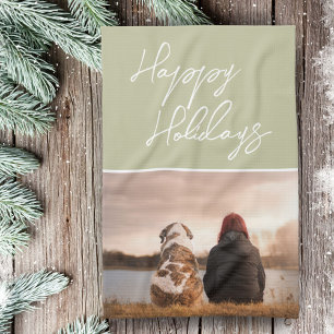 Custom Photo Script Family Friend Happy Holiday Tea Towel