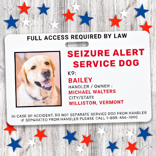 Custom Photo Seizure Alert Service Dog ID Badge