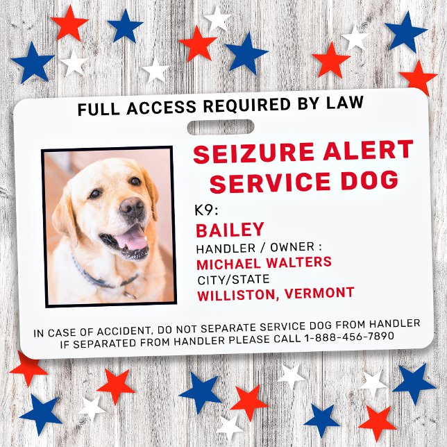 Custom Photo Seizure Alert Service Dog ID Badge (Creator Uploaded)