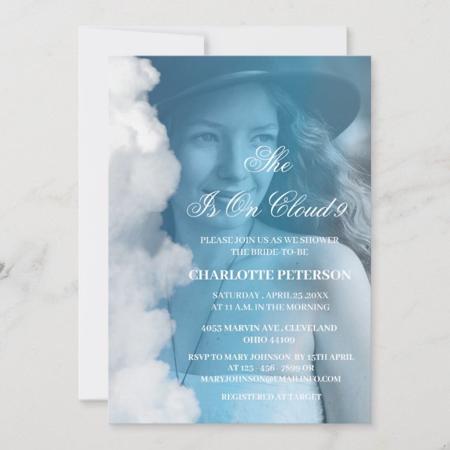Custom Photo She is on Cloud 9 Bridal Shower Invitation (Front)