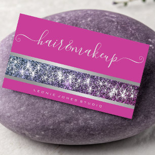 Custom Photo Silver Glitter Border Pink Colours Business Card
