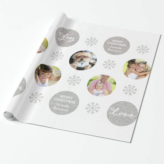 Custom Photo Silver Glitter Look Gift Wrap (Unrolled)