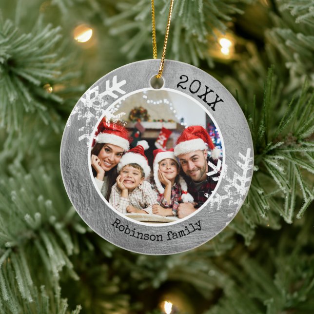 Custom Photo Silver Paint Rustic Snowflake Ceramic Tree Decoration (Tree)