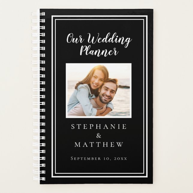 Custom Photo Simple Black & White Chic Wedding Planner (Front)