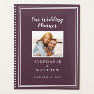 Custom Photo Simple Cassis Purple & White Wedding Planner