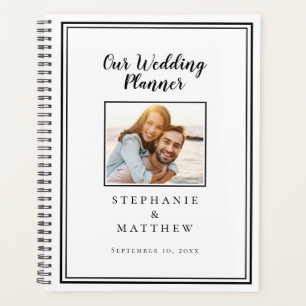 Custom Photo Simple Chic White & Black Wedding Planner