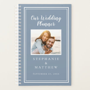 Custom Photo Simple Dusty Blue White Chic Wedding Planner