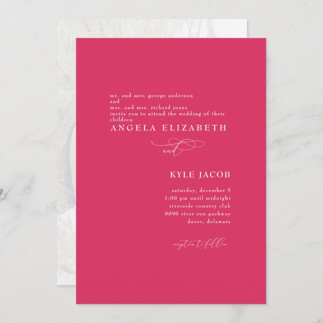 Custom Photo Simple & Elegant Cerise Wedding II Invitation (Front/Back)