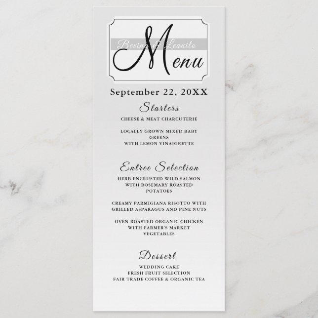 Custom Photo Simple Elegant Script Modern Wedding Menu (Front)