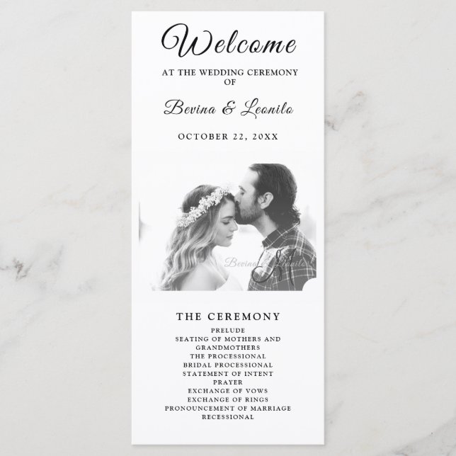 Custom Photo Simple Elegant Script |Modern Wedding Programme (Front)