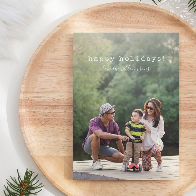 Custom Photo Simple Minimalist Overlay Christmas Holiday Card (Creator Uploaded)