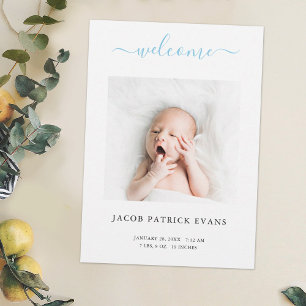 Custom Photo Simple Modern Script Birth Announceme Announcement