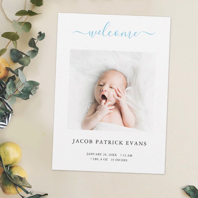 Custom Photo Simple Modern Script Birth Announceme Announcement (Creator Uploaded)