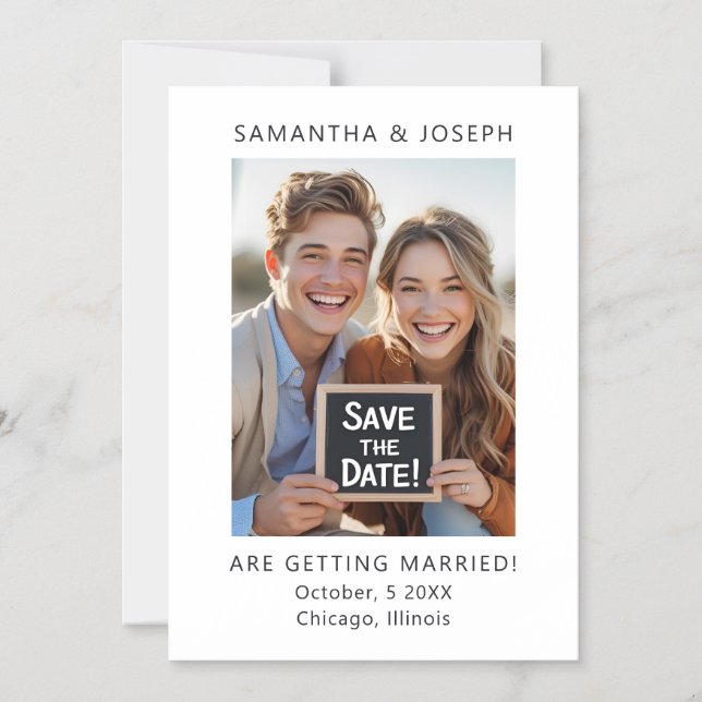 Custom Photo Simple Modern Wedding Save the Date Magnetic Invitation (Front)