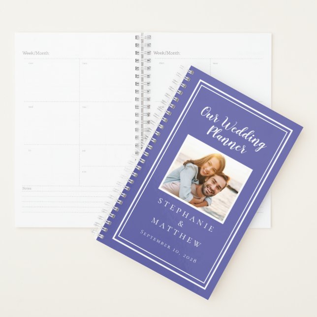 Custom Photo Simple Periwinkle Blue White Wedding  Planner (Display)
