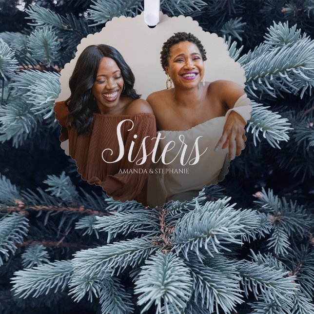 Custom Photo Sisters Christmas tree  Decoration Card (Creator Uploaded)