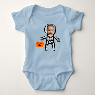 Custom photo skeleton Halloween trick or treat Baby Bodysuit