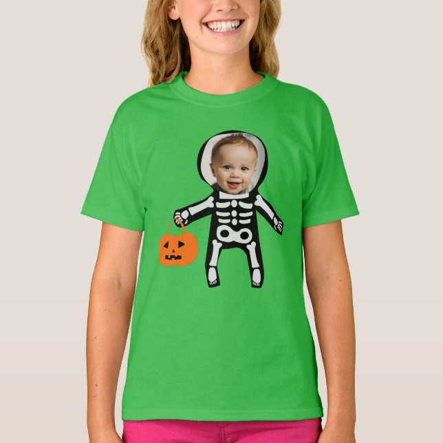 Custom photo skeleton Halloween trick or treat  T-Shirt (Front)