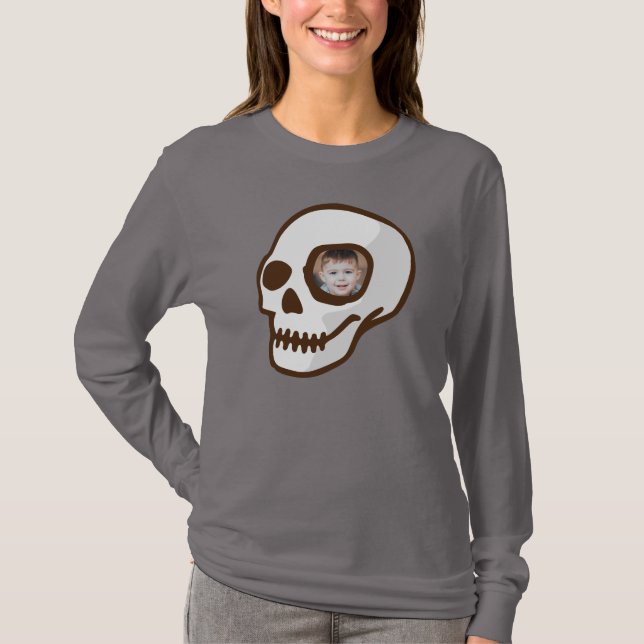 Custom photo Skull day of the dead scary Halloween T-Shirt (Front)