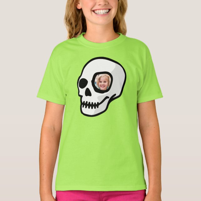 Custom photo Skull scary day of the dead Halloween T-Shirt (Front)