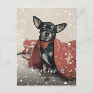 Custom Photo Snow Stars Merry Christmas Holiday Postcard