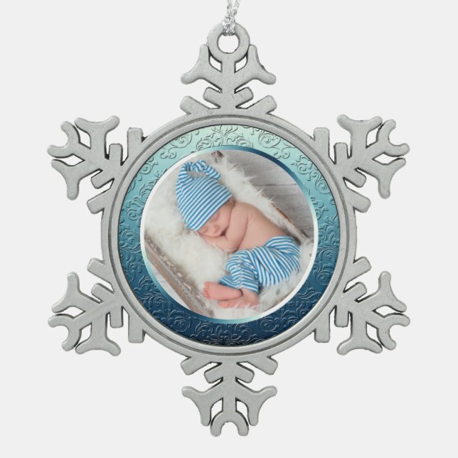 Custom Photo Snowflake Christmas Ornament (Front)