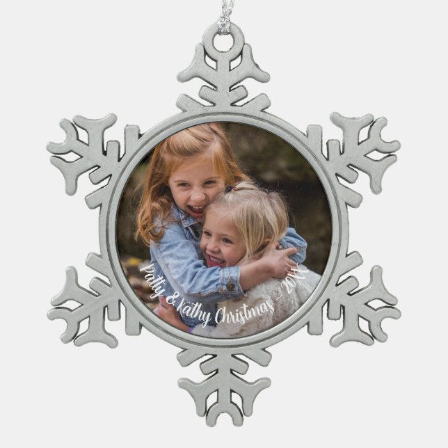 Custom Photo Snowflake Holiday Pewter Ornament (Front)