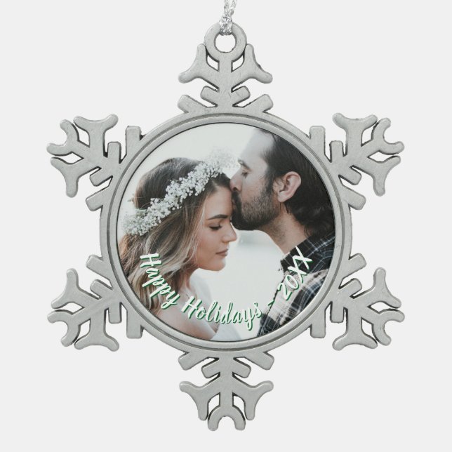 Custom Photo Snowflake Holiday Pewter Ornament (Front)