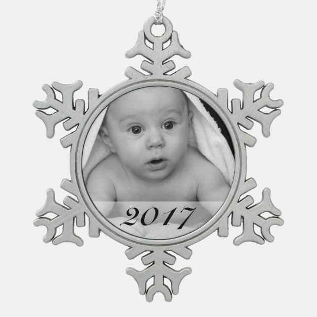 Custom Photo Snowflake Ornament with Date (Front)