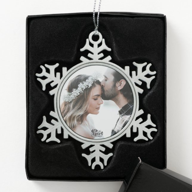 Custom Photo Snowflake Pewter Christmas Ornament (Box)