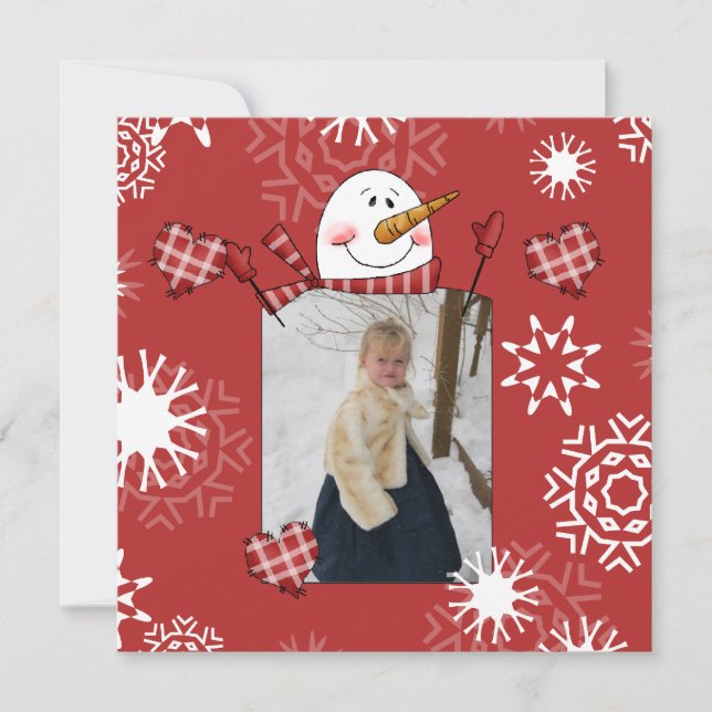 Custom Photo Snowman Holiday Greeting Card (Front)
