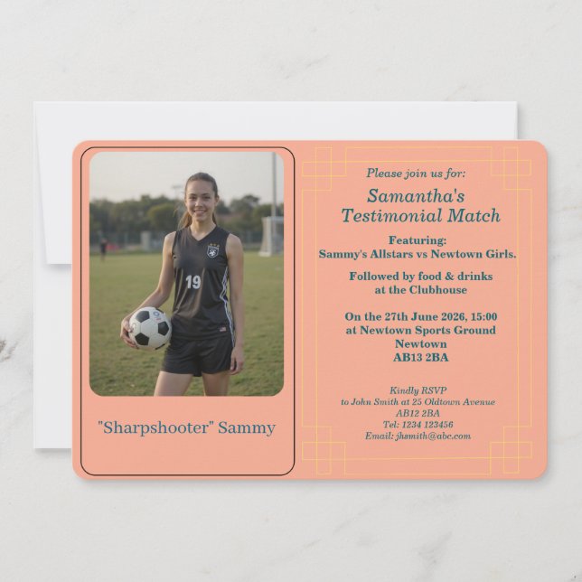 Custom Photo Soccer Testimonial Match Invitation (Front)