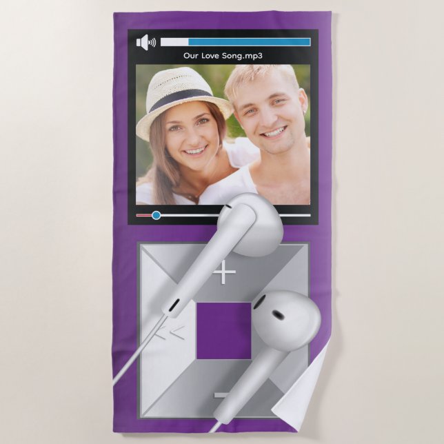 Custom Photo & Song Name MP3 Player Beach Towel (Front)