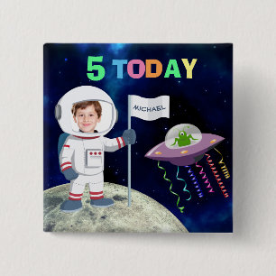 Custom Photo Spaceman Birthday Kids Age 15 Cm Square Badge