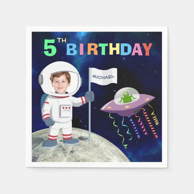 Custom Photo Spaceman Birthday Napkin (Front)