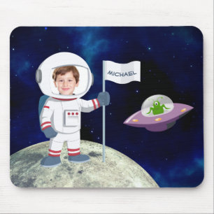 Custom Photo Spaceman on Moon Kids Fun Mouse Pad