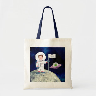Custom Photo Spaceman on Moon Kids Tote Bag