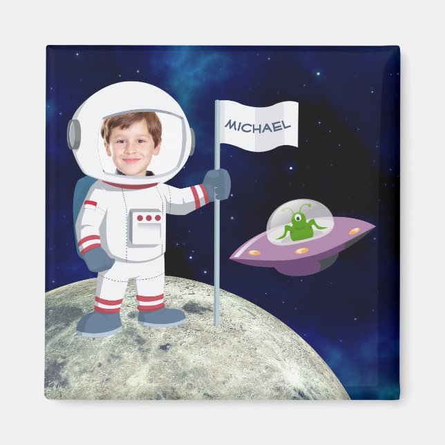 Custom Photo Spaceman on Moon Magnet (Front)
