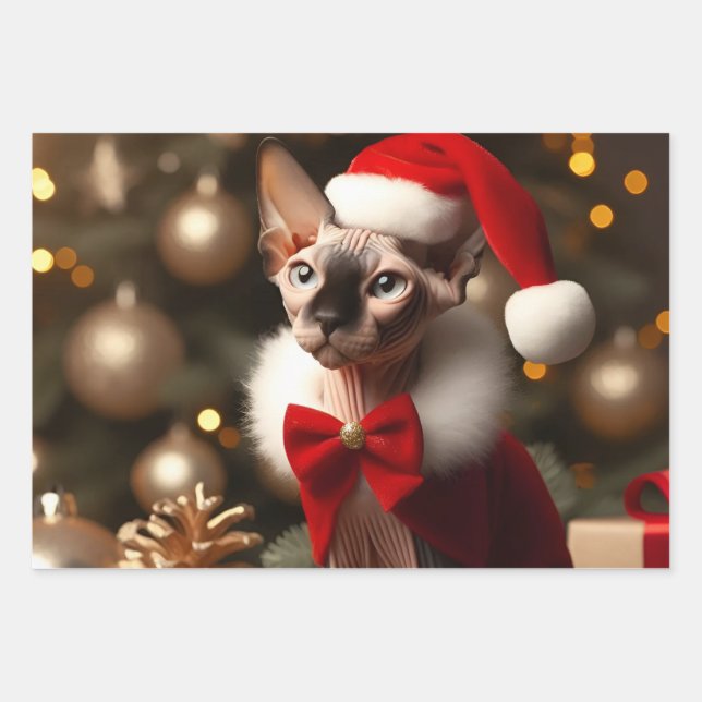Custom Photo Sphynx Cat Christmas Gift  Wrapping Paper Sheet (Front)
