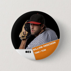 Custom photo sports button / pin Baseball player