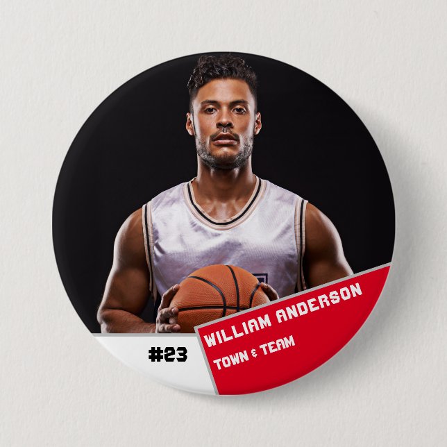 Custom photo sports button / pin basketball player (Front)
