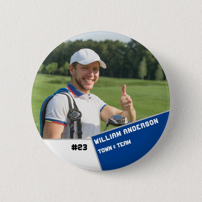 Custom photo sports button / pin golf player (Front)