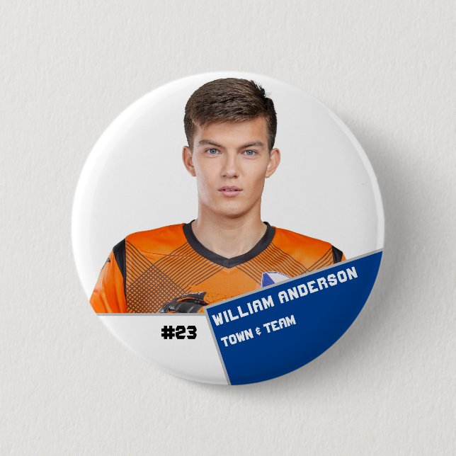 Custom photo sports button / pin soccer player (Front)