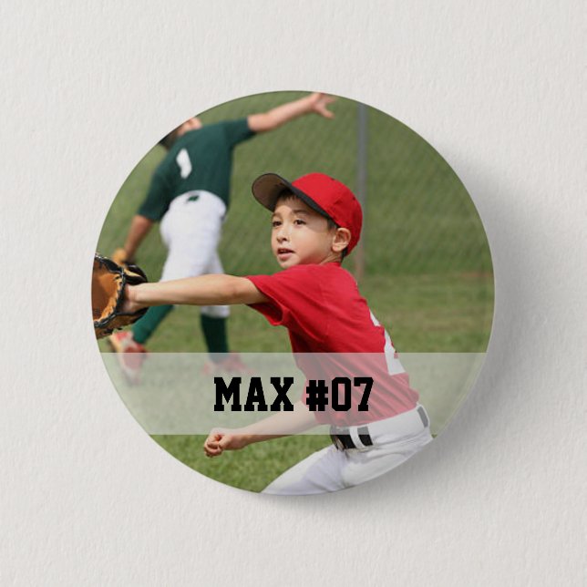 Custom photo sports button / pin with name & # (Front)