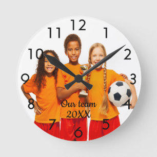 Custom photo sports team keepsake round clock