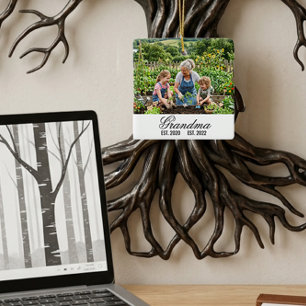 Custom Photo Square Grandma Family Keepsake Ceramic Ornament