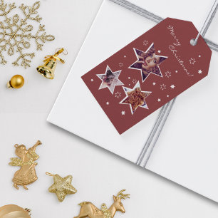 Custom Photo Stars Smoky Topaz & White Holiday Gift Tags