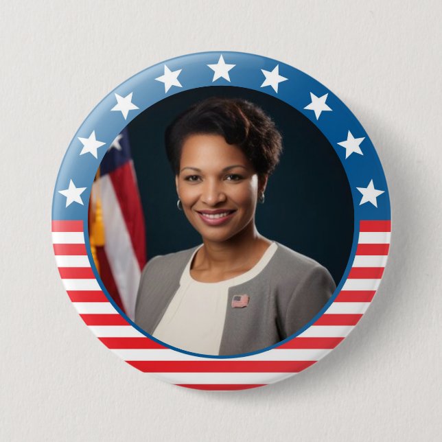 Custom Photo Stars & Stripes Border Political  7.5 Cm Round Badge (Front)