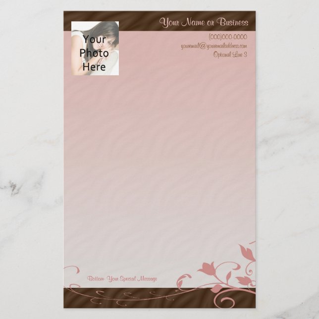Custom Photo Stationery, Pink Swirl Stationery (Front)